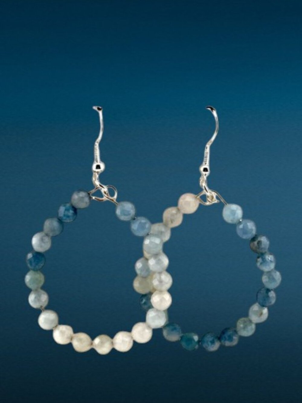 Natural Aquamarine Hoop Earrings Ombre Gemstones 935 Sterling March Birthstone